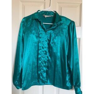 Vintage Tess Satin Embroidered Blouse Women’s Size 12